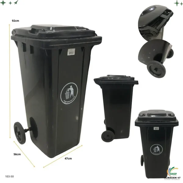 Basurero 120L Negro con Llantas