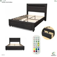 Cama Twin Dark Grey 2 Gavetas Led 311