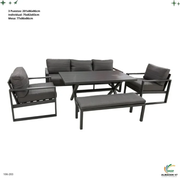 Juego de Terraza Aluminio Gris 5pza 203