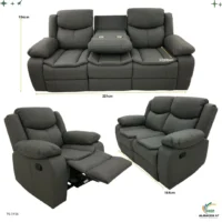Juego de Sofa Gris Oscuro Reclinable Valerie 3pza Cuero de Aire 3156