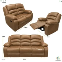 Juego de Sofa Caramelo Reclinable 3pza Cuero de Aire 3152