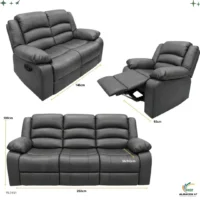 Juego de Sofa Gris Reclinable 3pza Cuerina 3151