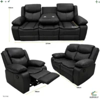 Juego de Sofa Negro Reclinable Valerie 3pza Cuero de Aire 3158