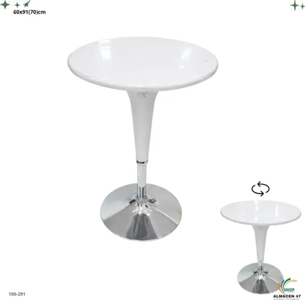 Mesa de Bar Acrilico Blanco 60cm Base Plateada 291