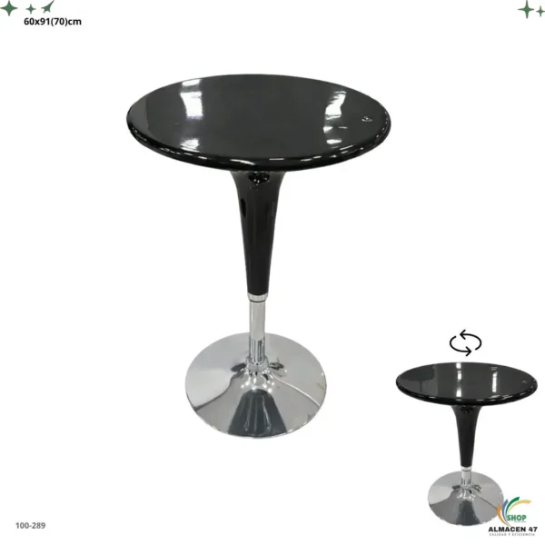 Mesa de Bar Acrilico Negra 60cm Base Plateada 289