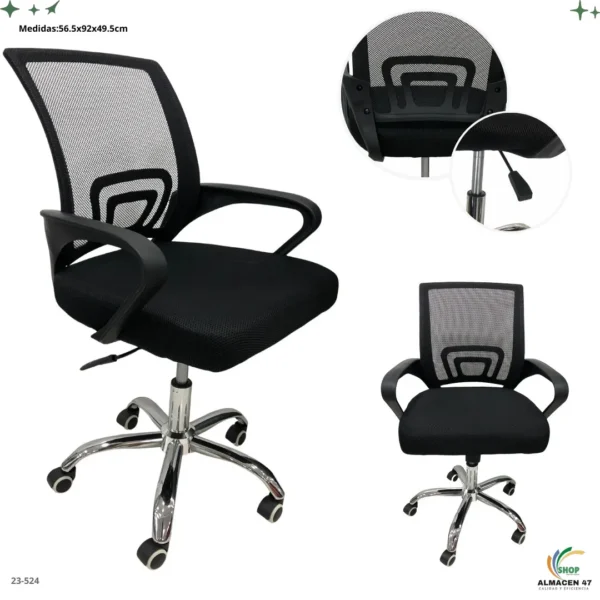 Silla de Oficina Negra Base Metal Cromado 524