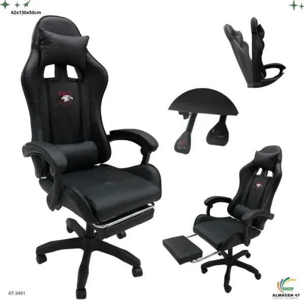 Silla Gaming Negro con Reposa Pie 3461