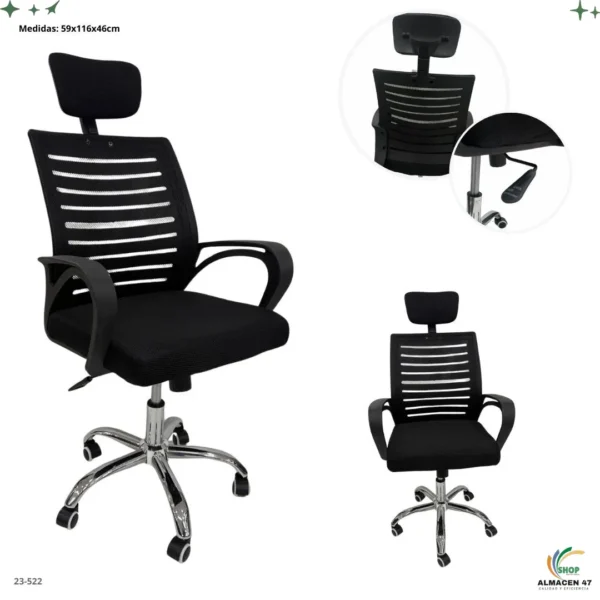 Silla de Oficina Negra Base Cromo 522