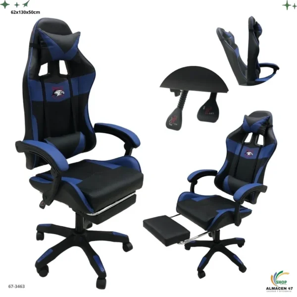 Silla Gaming Negro Azul con Reposa Pie 3463