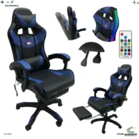 Silla Gaming Negro Azul Led con Reposa Pie 3466