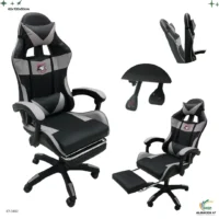 Silla Gaming Negro Gris con Reposa Pie 3462