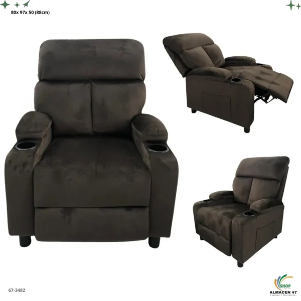 Sofa Reclinable Terciopelo con Portavaso Chocolate 3482