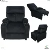 Sofa Reclinable Terciopelo con Portavaso Negro 3480