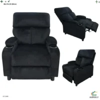 Sofa Reclinable Terciopelo con Portavaso Negro 3480