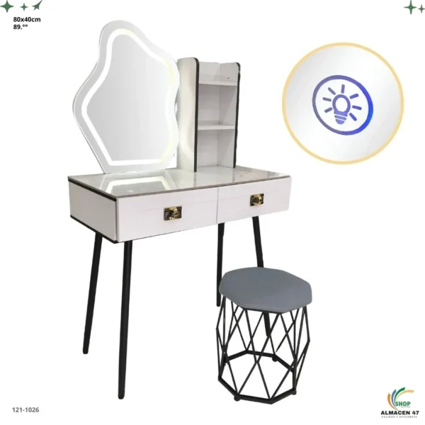 Vanity con Espejo Luz y Taburete 1026