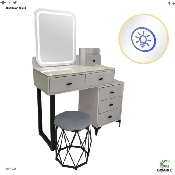 Vanity con Espejo Luz y Taburete más Mesita 3 Gavetas 1024